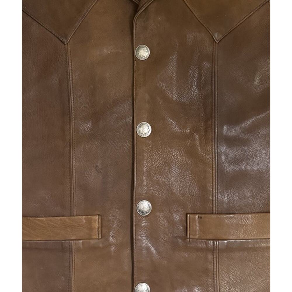 Tribe America Leather Vest Mens Size 46 Brown Buffalo Nickel Snaps Lined USA - Picture 10 of 14